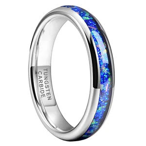 Coolstyle Jewelry 4mm Tungsten Carbide Ring for Women Men Blue Galaxy Opal Inlay Fashion Jewelry Engagement Wedding Band