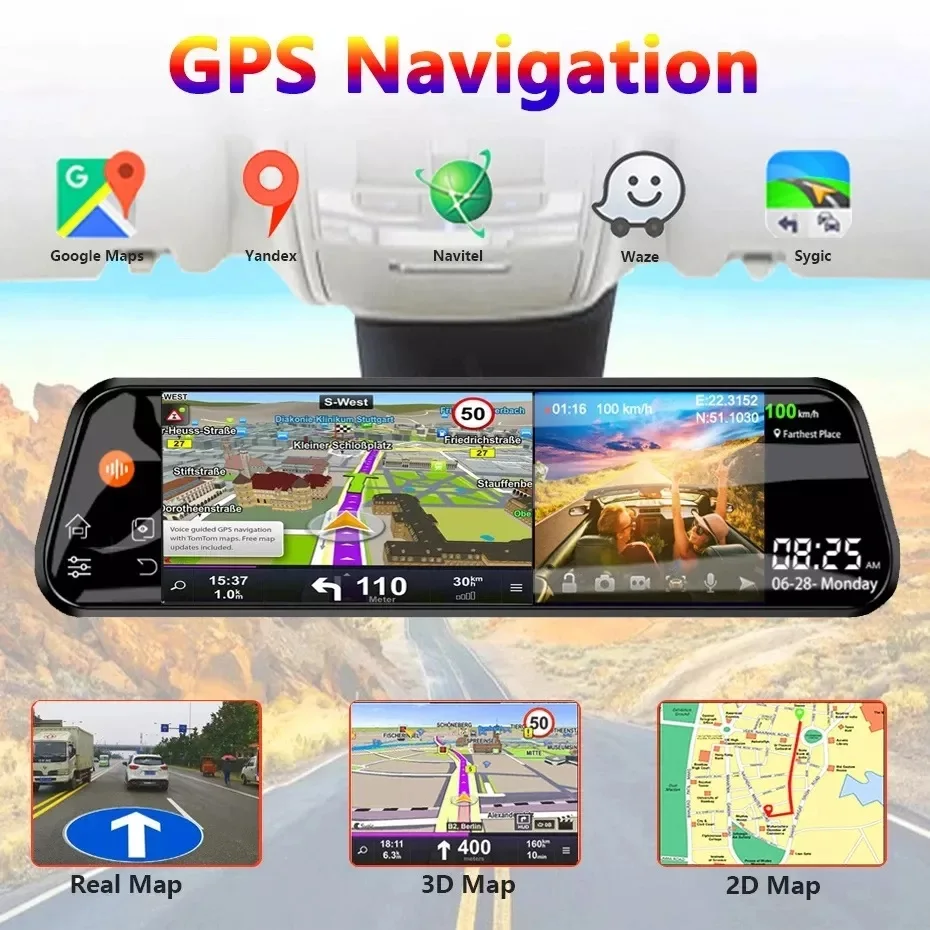 10" 4g Dashcam Adas Android 8.1 Wifi Full Hd 1080p Rearview Car Mirror ...