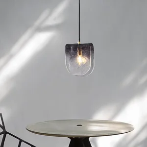 Nordic Style Smoke Grey Glass Shell Shaped LED Chandelier Adjustable Height for Restaurant Bar Bedroom