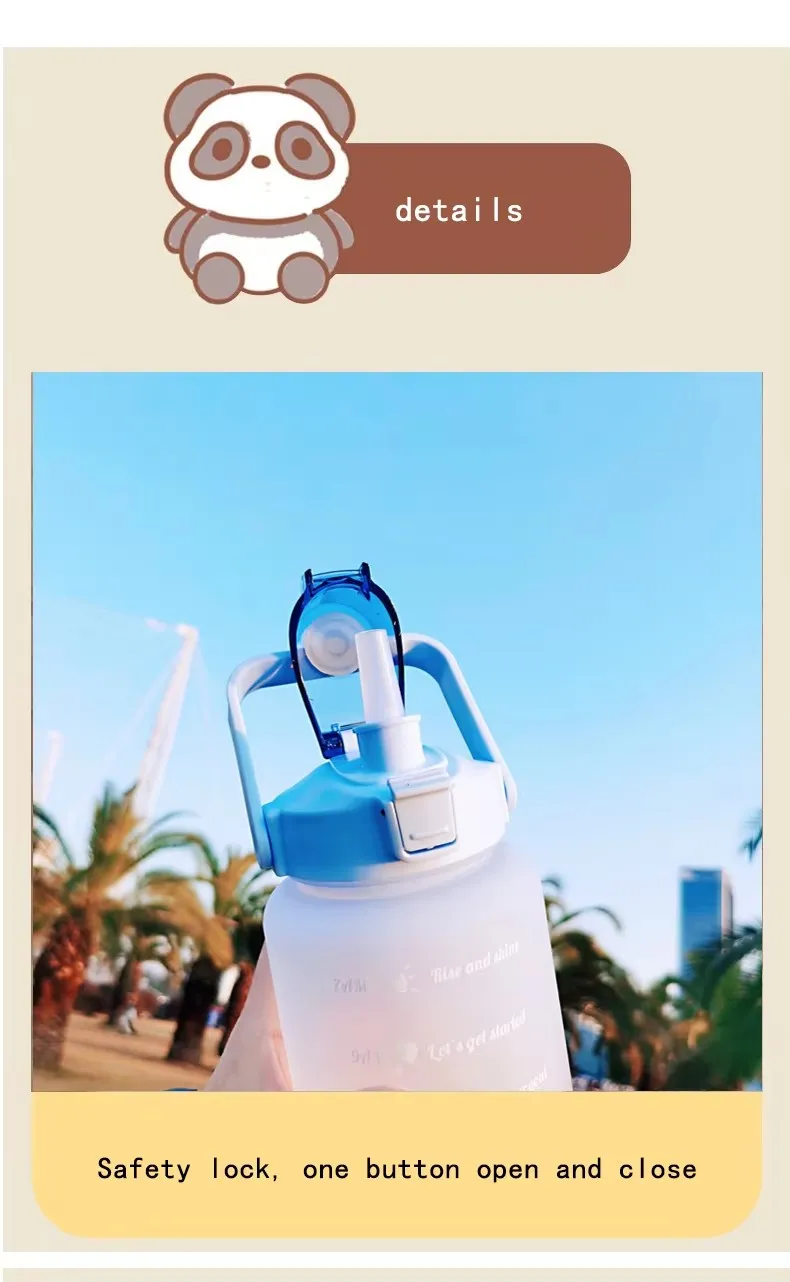 product custom bpa free plastic large capacity drinkware 2000ml  flip straw water bottle with time marker  diy stickers for sports gym-4
