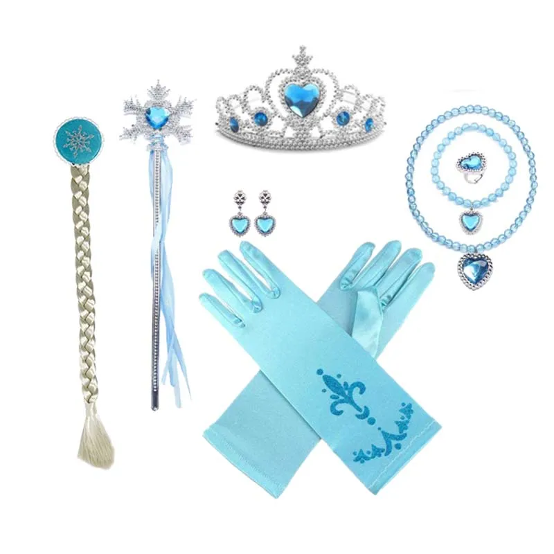 Birthday Princess Elsa Dress-Up Set for Kids with Crown, Wand, Gloves and Jewelry