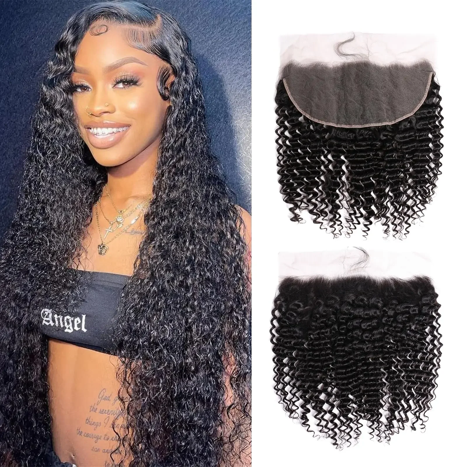 Brasiliano Kinky Curly 13x4 Frontale in pizzo Capelli umani Afro Trasparente 4x4 Chiusura in pizzo_voghion.com