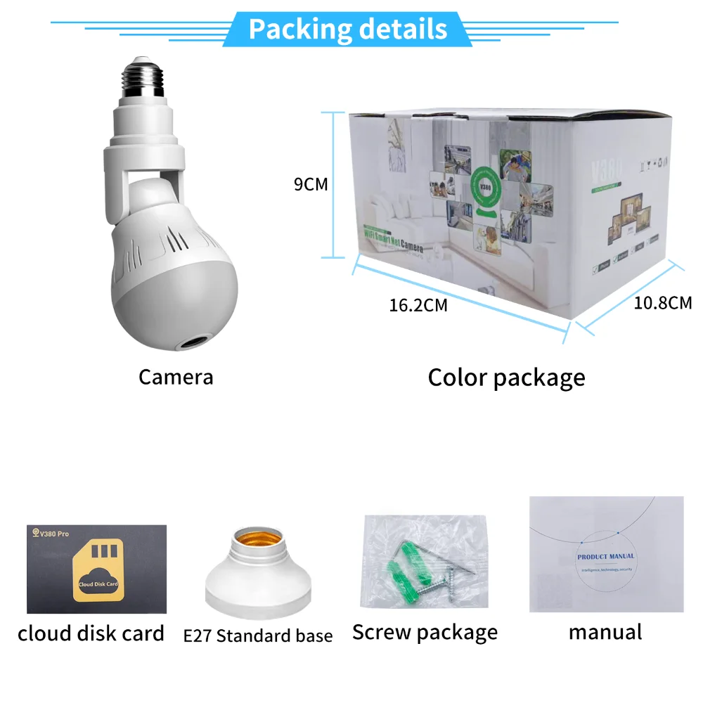 Night Vision Two Way Audio Home Security Video Surveillance Fisheye Lamp Wifi Camera 360 Wifi Panorama Camera Bulb 2MP Panorami