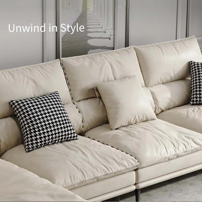 Modern Luxury White Soft Cushion Sectional Couch Living Room Set