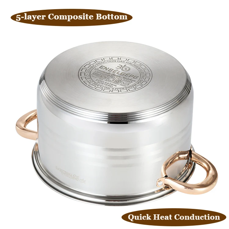 Manufacturer Wholesale 6pcs Kitchen Ware Set Stainless Steel Gold Cooking Pot Non Stick Cookware