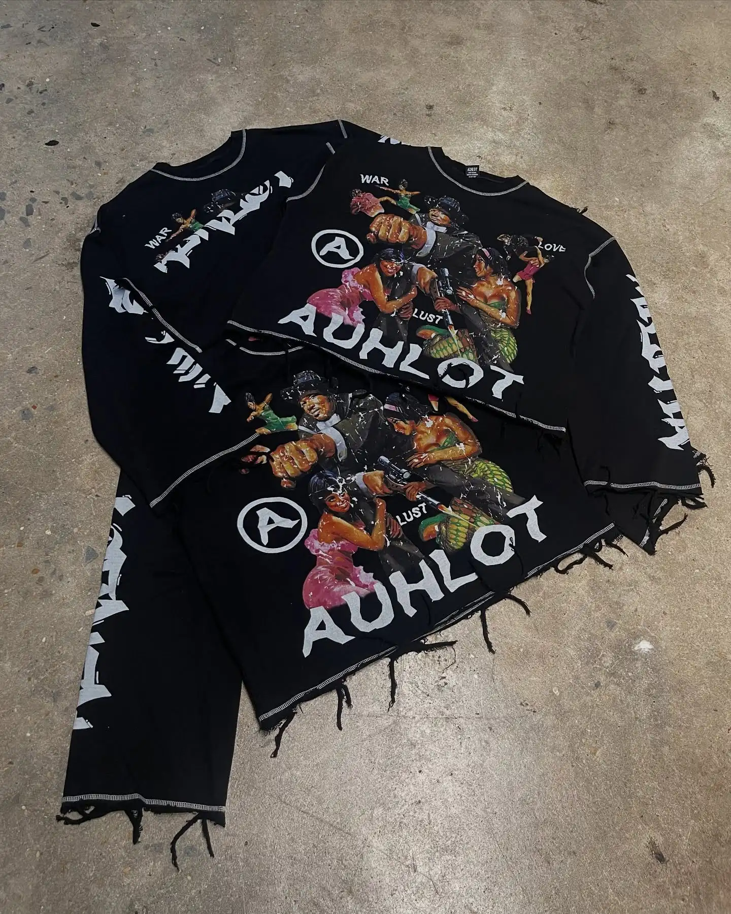 Street Wear Custom Printed Heavyweight French Terry 100%cotton t Shirt Cropped Graphic Flare Long Sleeve Pullover Sweatshirt