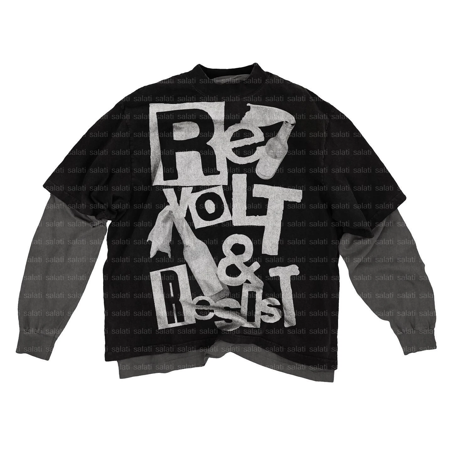 Custom Cotton Graphic Dtg Printing Double Layered Vintage T Shirt Double Layer Tee Acid Wased Long Sleeve T Shirt for Men gallery 2