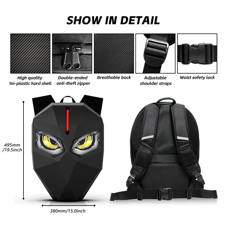 Waterproof APP Control Motorbike Bag LED Light Bag Smart Bag Led Biker Eyes  Display Screen Led Backpack for Motorcycle