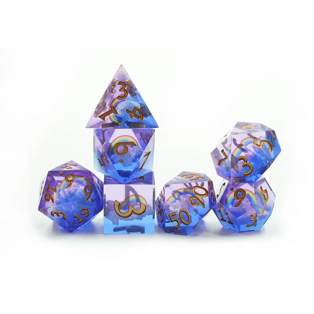 Rainbow and Clouds Resin DND Dice Set Core Sharp Edge DICE with Gold Number supplier