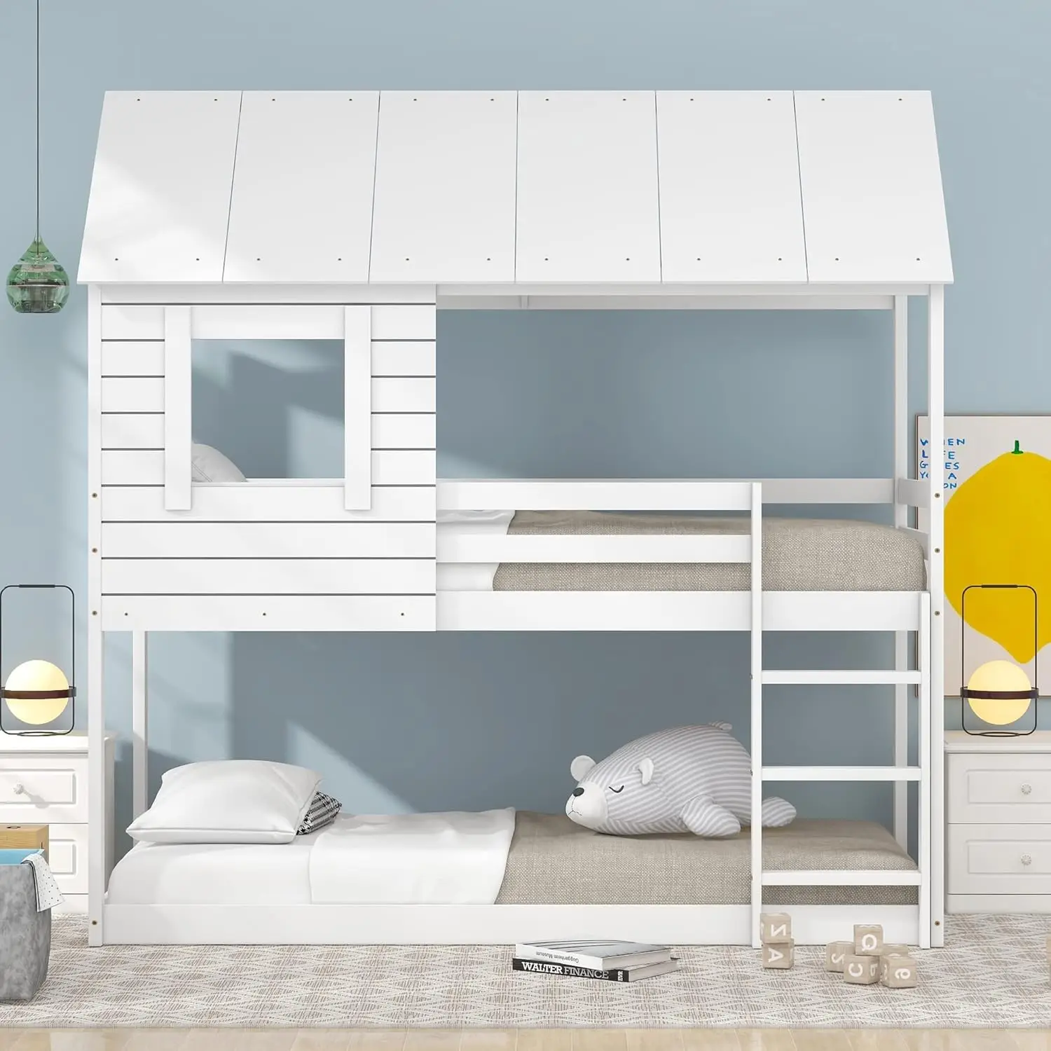 Solid Wood 90x200cm Children's Modern Design Bunk Bed with Fall ...