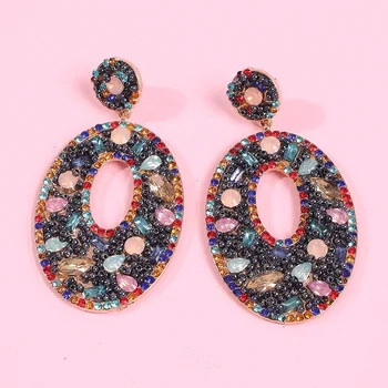 Kaimei fashion jewelry designer new diamond seed beaded earrings big oval shape geometric statement earrings for women 2020