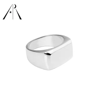 925 Sterling Silver Man Women Platinum Plated Square Large Wide Rings Simple Design Ring