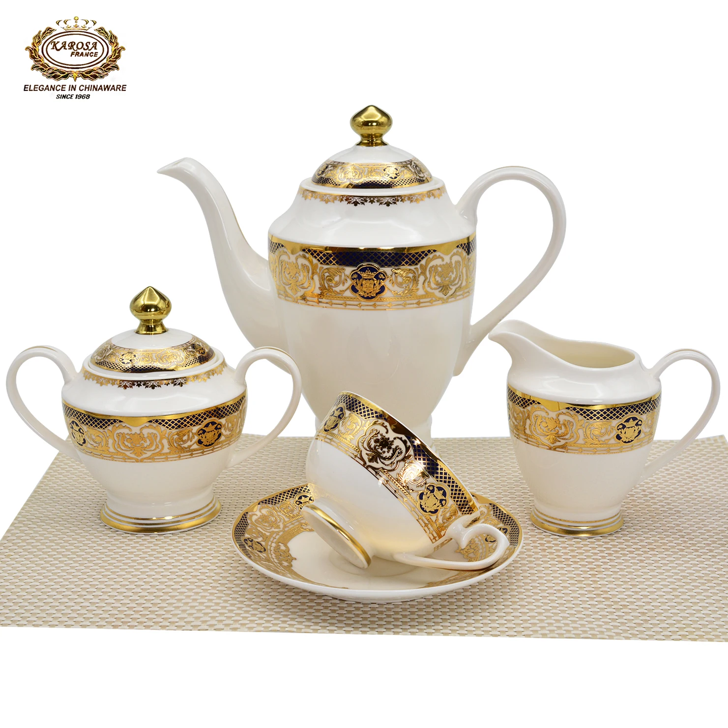 Karosa Hot Sell Royal 17pcs Coffee Tea Set Gift Set With Cups And Saucers Gold Ceramic Luxury