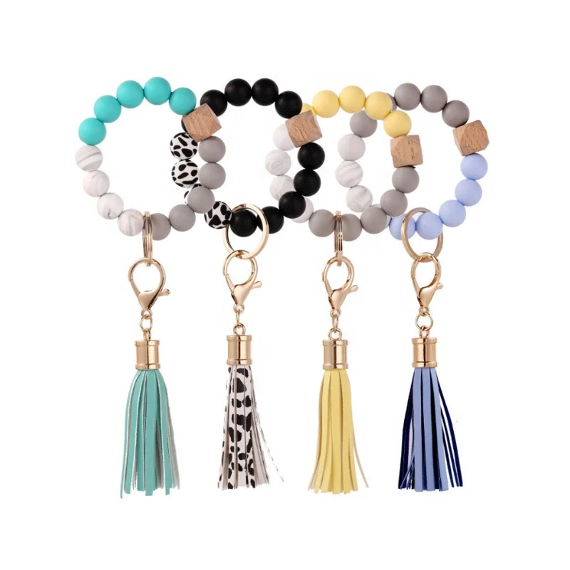 Yyx Elastic Cord Wallet Bracelet Keychain Wristlet Silicone Bead Key