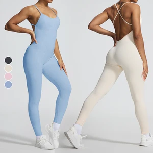 New Sand Wash Seamless Crossover Beautiful Back One-Piece Jumpsuit High Elastic Tight Fitness Waistline Sports Fitness Bodysuits