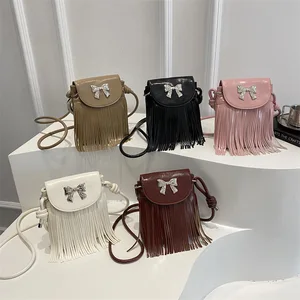 European and American Trendy Soft PU Leather Rivet Tassel Bag Chain Shoulder Crossbody Small Women's Bag