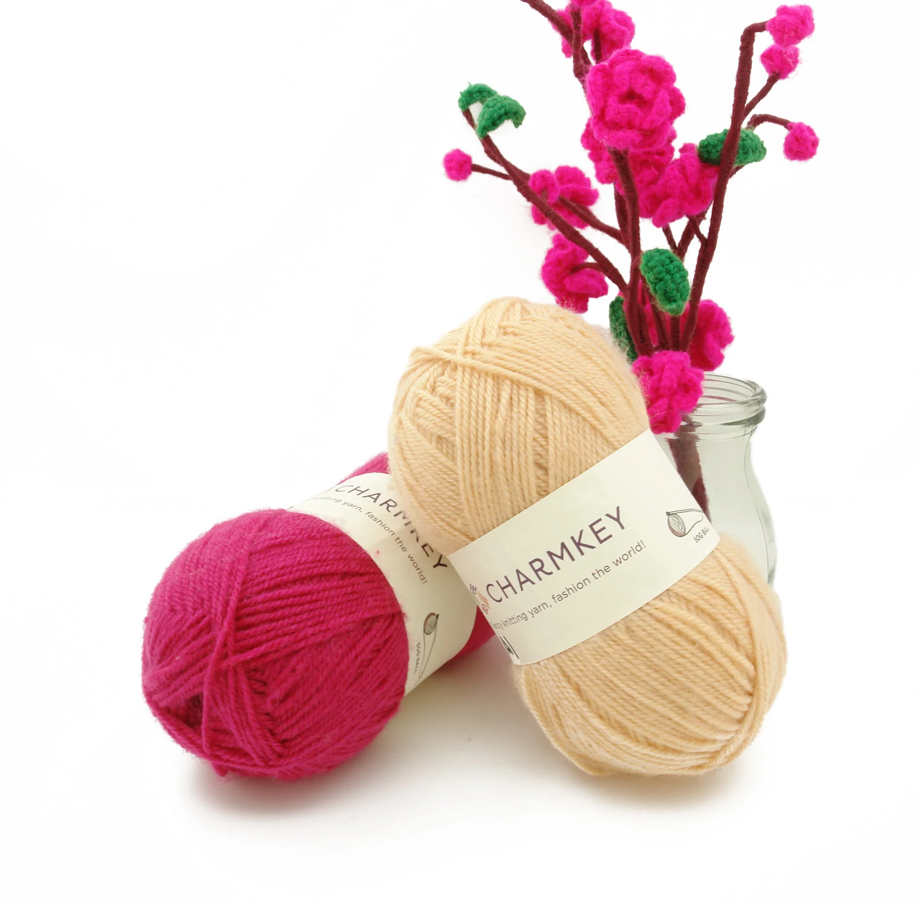 Charmkey wholesale 100% polyester cheap price double knit wool 8ply yarn