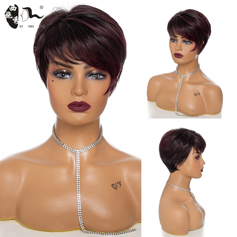 XISHIXIU Hair Wholesale vendors Ombre Blonde  Brown BURG Short Straight natural wig Synthetic hair Wigs for Women