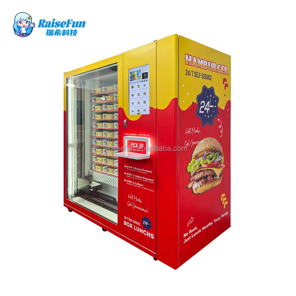 Factory Direct Smart Hot Food Vending Machine 24 Hours Self Service 21.5 Inch Touch Screen Fully Automatic Commercial Fast Meal