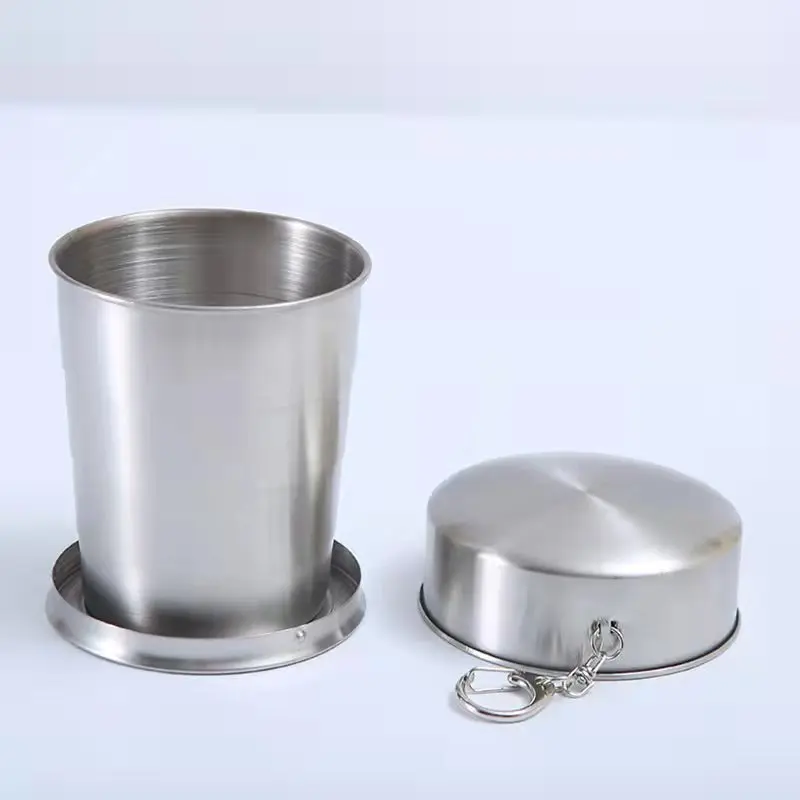 75ml Small Mini Stainless Steel Camping Mug Portable Folding Cup Outdoor  Travel Demountable Collapsible Cup With Keychain