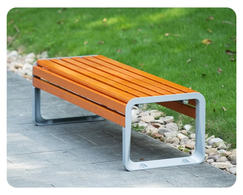 Modern Anticorrosive Outdoor Wood Bench Chair without Backrest for Patio Garden or School Durable Aluminium Material