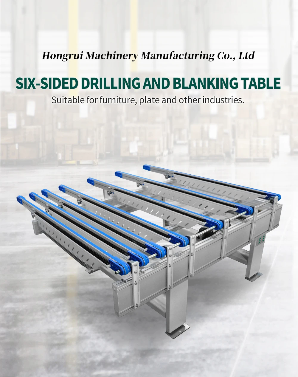 Automatic feeding and discharging table of Hongrui roller type six-sided drill details