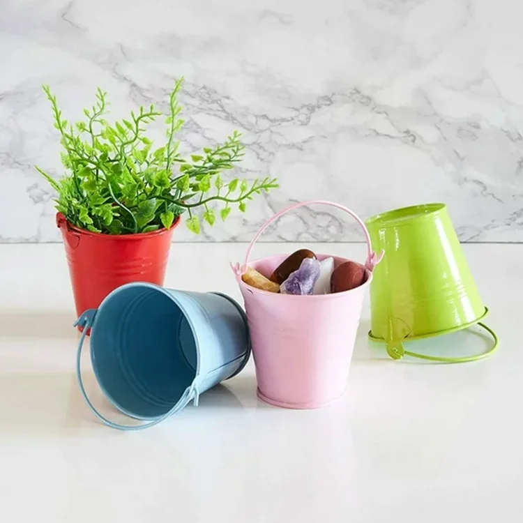 Mini Metal Tin Buckets With Handle Colorful Pail For Easter Party