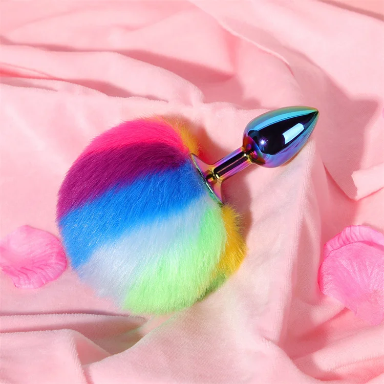 Cosplay Anal Sex Toys for Women Men Beginner Metal Butt Plug Fox Tail Bunny  Tail Rainbow Anal Plug