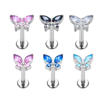 G23 Titanium 16G Ear Stud Piercing Butterfly Earrings Labret Lip Studs Internal Tragus Cartilage Helix Daith Pierc Jewelry