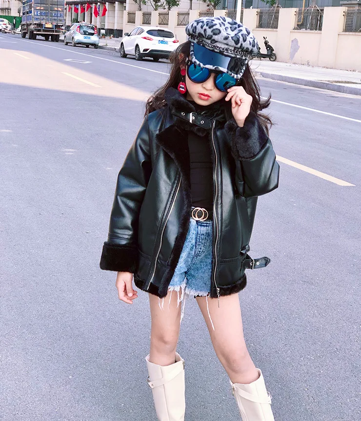 Зимняя детская одежда Ivy10066G в европейском стиле утепленная кожаная куртка для девочек стильное Детское пальто из искусственного меха