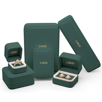 2022 New Dark Green Jewellery Box Packaging Set Pu Emerald Leather Jewelry Boxes With Logo Custom Printed