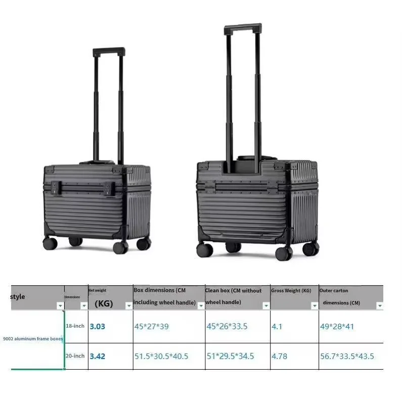 18" 20" Aluminum Frame Cabin Carry-On Trolley Case Handheld Luggage for Photography Tools & Beauty Instruments Pilot Case