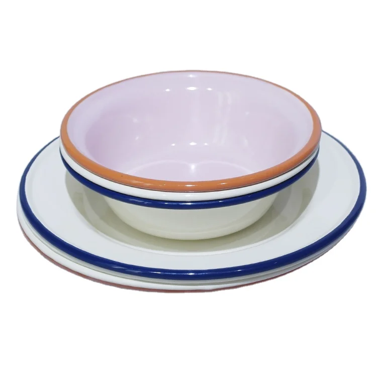 23.5cm Enamel Plates Salad Pasta Bowls Enamelware Dinner Plates Serving