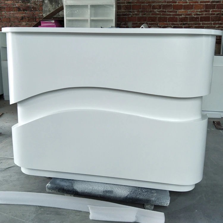 Wave Shape Design Led Light Small Source Marble Texture Front Desk White Office Reception Desk