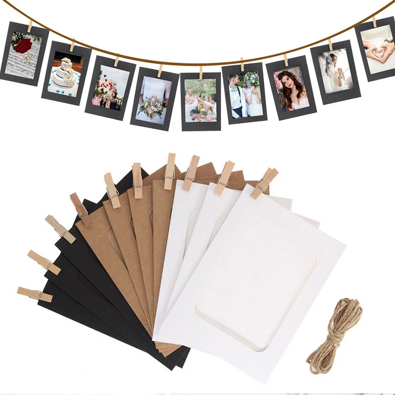 Paper Picture Frames 4x6 DIY Photo Frames with 30 Clips 3 Ropes