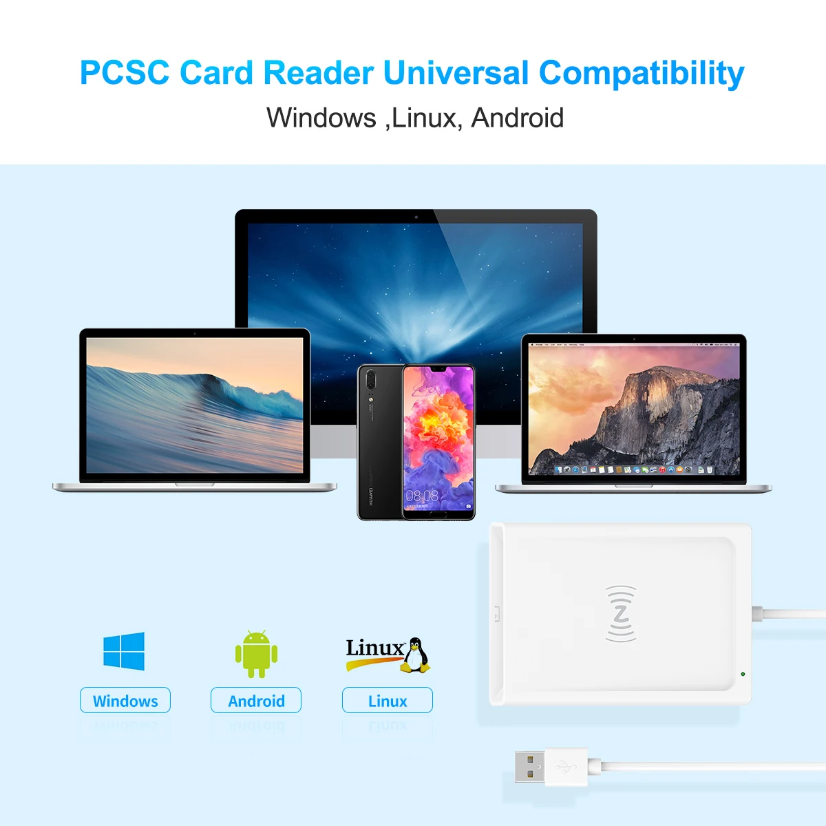 External Nfc Rocketek USB 2-in-1 External NFC Card Reader Writer CAC ID EMV PCSC ...