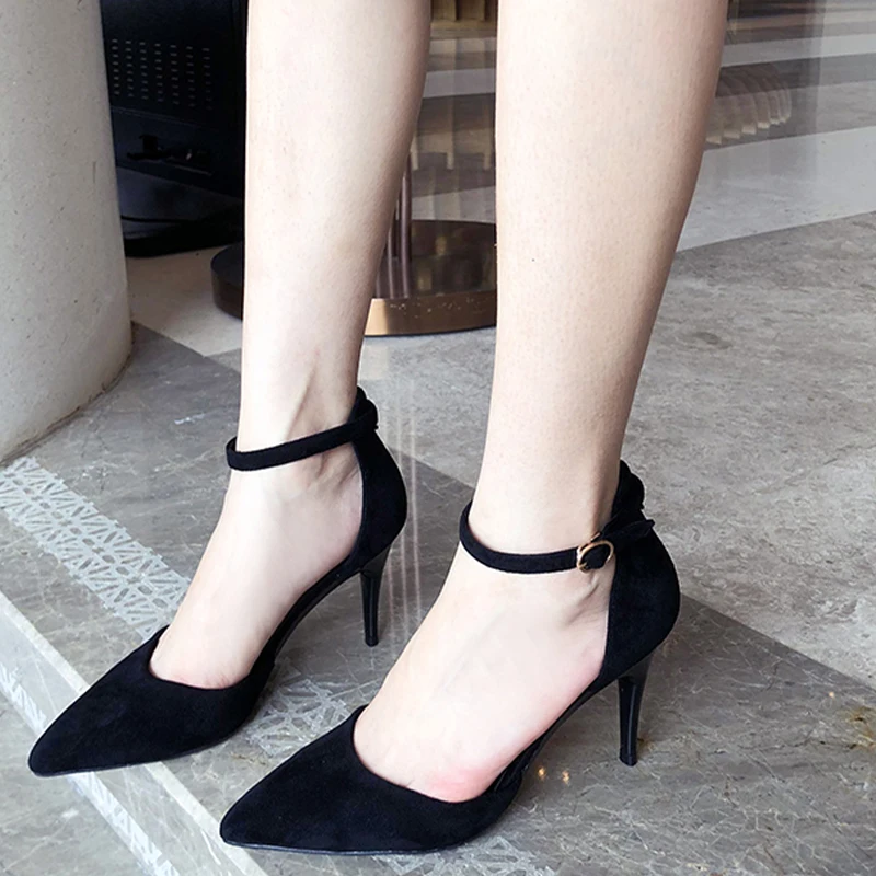 BABALA High-End Customversatile Foldable Pointed Toe Heels Comfortable Classy Ankle Strap Thin Heels Bridal Shoes