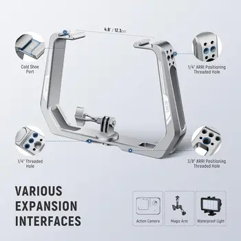 NEEWER Underwater Diving Rig for Action Camera, Aluminum Alloy Silver U Shaped Handgrip with 1/4" Screw, Cold Shoe, Compatible product image