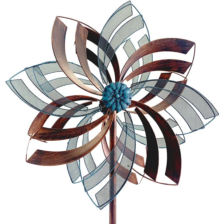 Hollow Leaf Sculpture Kinetic Art Metal Yard Windmill  Lawn Flower Windmill