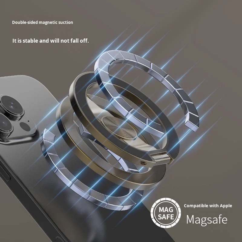 JILIAN Double-Sided Magnetic Metal Ring Holder Phone Stand Foldable Design Ultra-Thin Portable for for Compatible Desk/Car