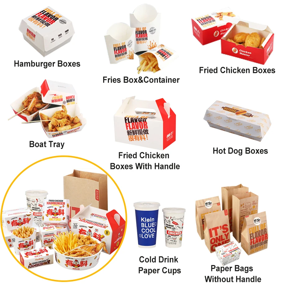 Custom Disposable Takeaway Fast Food Container Burger French Fries Paper Tray White Kraft Paper Sushi Boat Shaped Box Packaging details