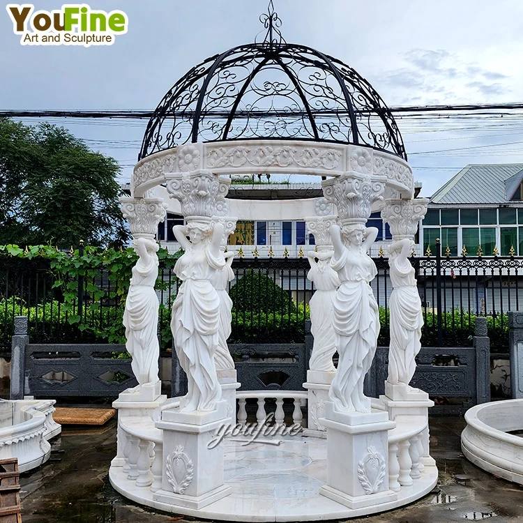 Solid Roof Decorative Carved Natural Stone Dome Gazebo for Garden China