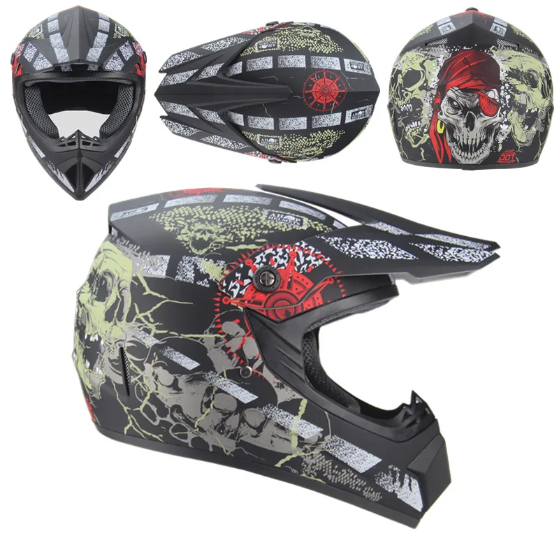 Motorcycle Helmet with Goggles & Gloves - off-Road Safety
