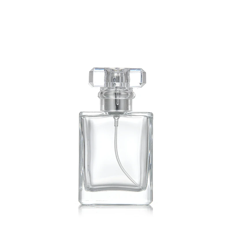 Wholesale Transparent Square Empty 50ml Cologne Perfume Glass Bottle with Acrylic Cap