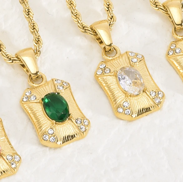 Gold Filled Necklace Pendant With Colorful Stones Luxury Necklace