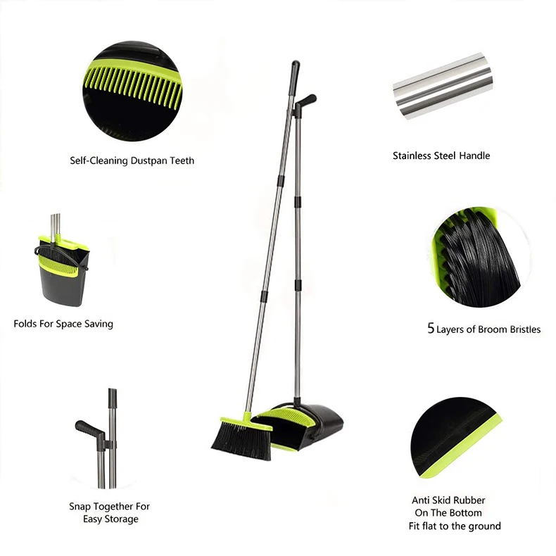 Long Handle Upright Design Broom And Dustpan Set With Cleaning Tooth