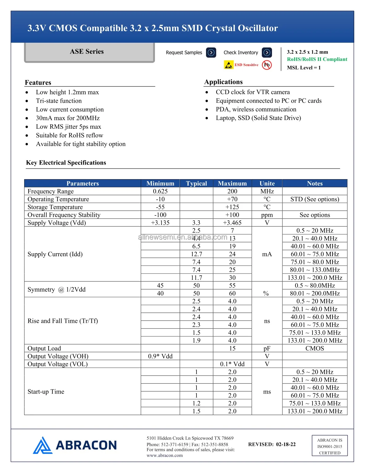 Hot sale Original ASE-24.576MHZ-LC-T Oscillator 24.576 MHz XO (Standard) CMOS Oscillator 3.3V Enable/Disable 4-SMD Surface Mount