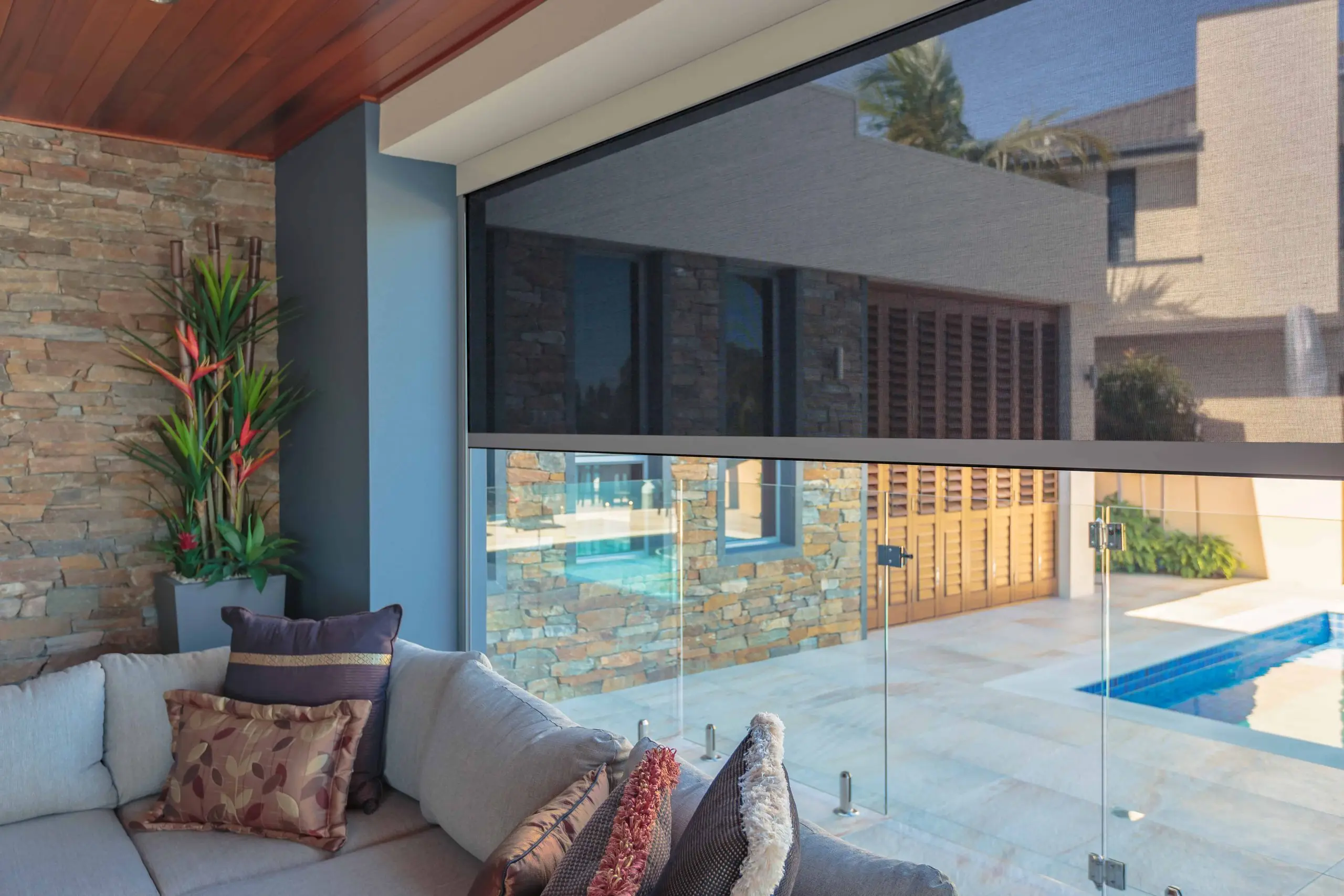 Motorized Patio Screen Fly Screen Mesh Automatic Retractable Zip Track Screen