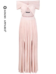 Haute Couture Luxury Women's Tea-Length A-Line V-neck Tucked Cut-out 100% Silk Eco-Friendly Dress