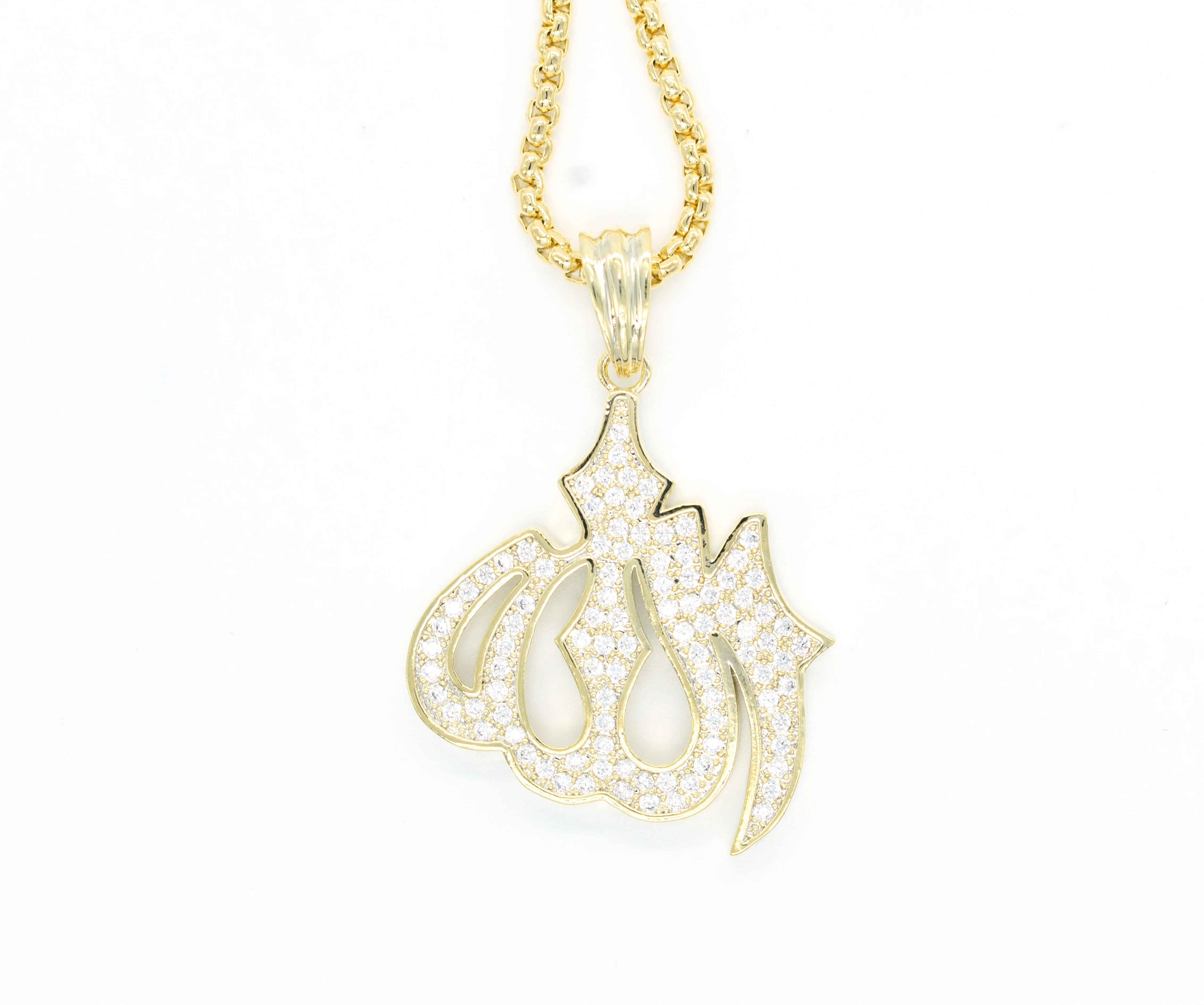 沙特阿拉伯穆斯林伊斯兰真主吊坠冰镇珠宝嘻哈火焰项链 - buy gold